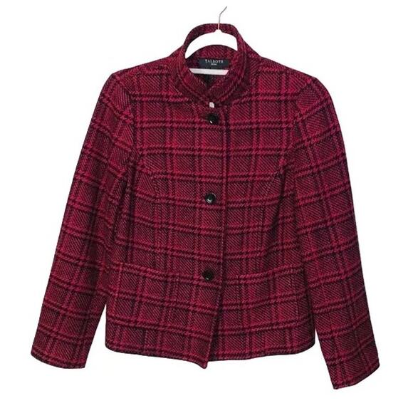 NEW TALBOTS Wool Blend 3 Button Patch Pocket Plaid Blazer in Red & Black SZ 16 - Picture 2 of 12